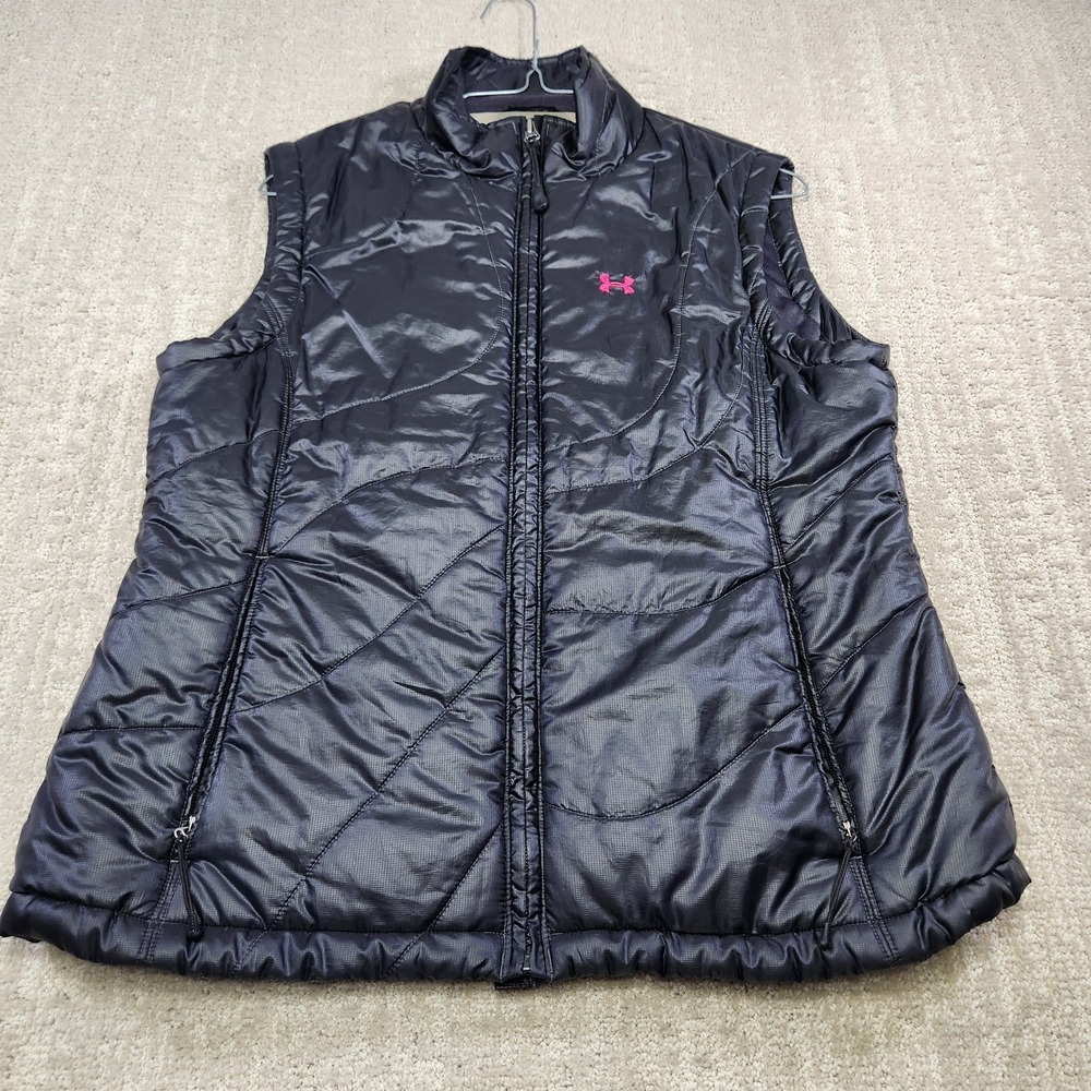 Under Armour Puffer Vest Women Medium Black Quilted Full Zip Water‎ Resistant